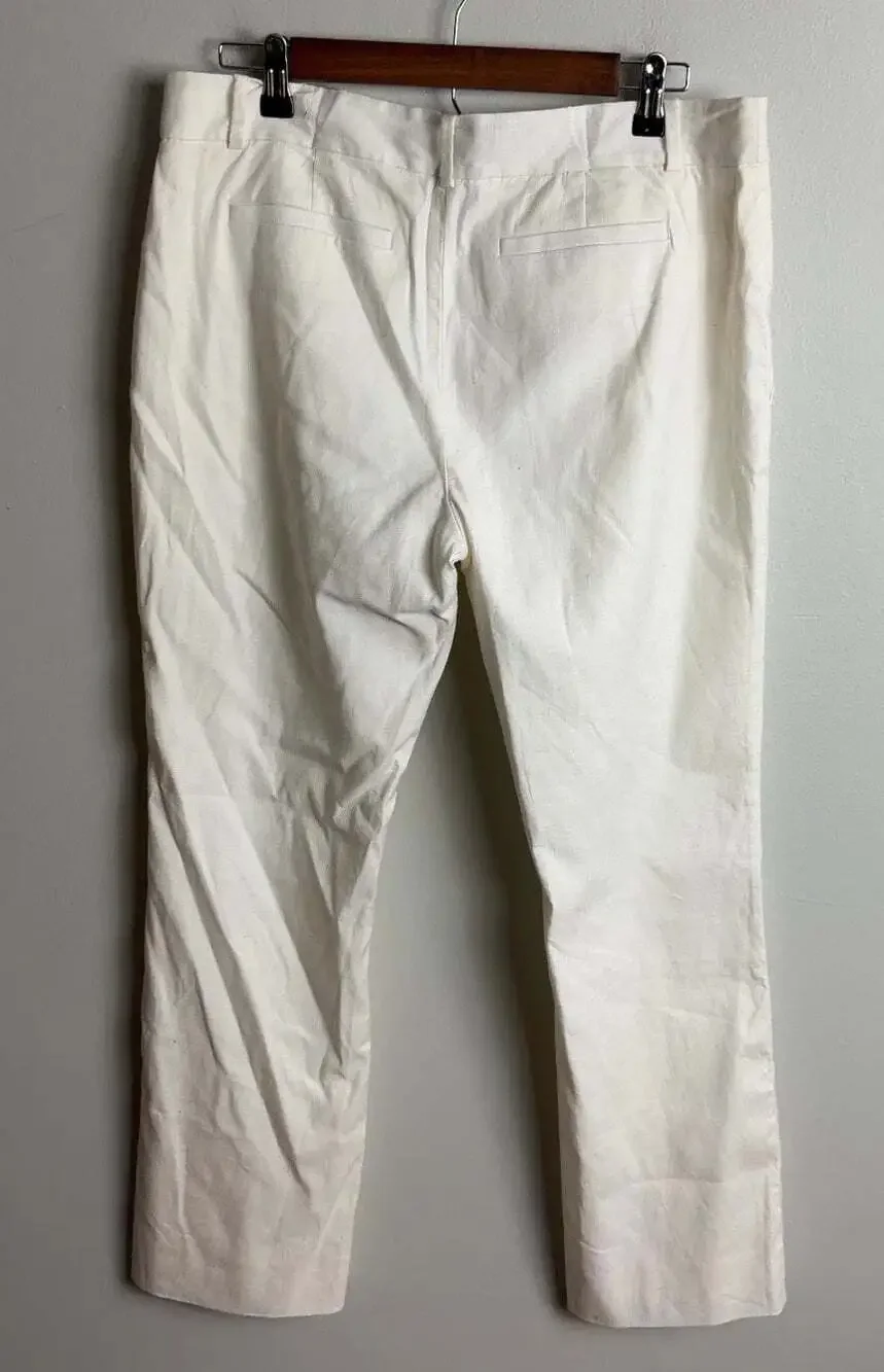 DVF Diane von Furstenberg White Carissa Linen Blend Trousers Size 12 Women’s